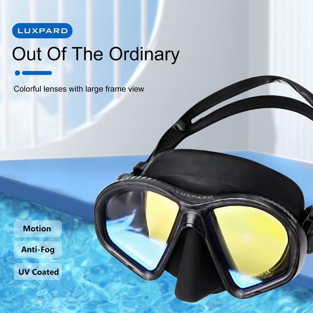 LUXPARD Diving Mask, Scuba Mask for Scuba Diving, Snorkeling, Free Diving, and Skin Diving. Anti-Fog Anti-Leak Low Volume Dive Mask with UV Coated Lenses, Scuba Gear for Adults(Black)