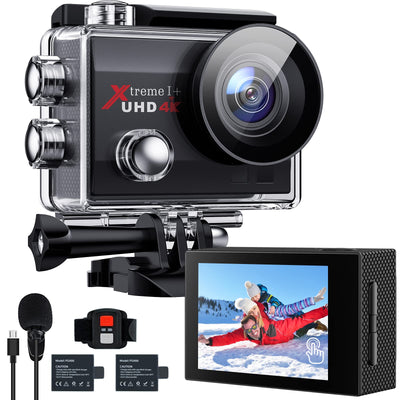 Action Camera 4K,20MP 40M Underwater Waterproof Camera,2.0'' LCD Screen WiFi 170° Wide Angle EIS Sports Cam with External Microphone Remote Control 2x1050mAh Batteries and Helmet Accessories Kit
