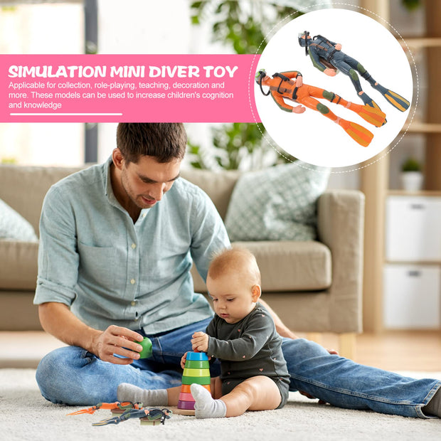 Toyvian 2pcs Mini Diver Figurines Deep Sea Diver Tiny Submarine Figures Fish Tank Realistic Divers Figurines Diver with Hose Scuba Steve Toy Dollhouse Submarine Figures