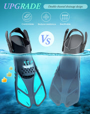 Greatever Snorkel Fins Adjustable Buckles Open Heel Swim Flippers Travel Size Short Swim Fins for Snorkeling Diving Swimming Adult Men Womens