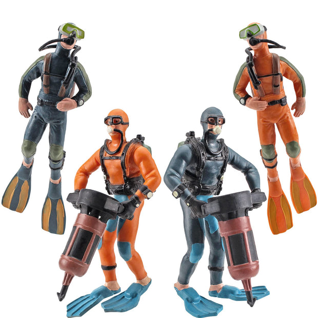 Realistic Ocean Adventure Team Model Playset 4PCS Underwater Adventure Figure Model Toy Scuba Diver Toy Figures Undersea Scene Cognitive Toys for Kids 3 4 5 6 Years Old Boys and Girls