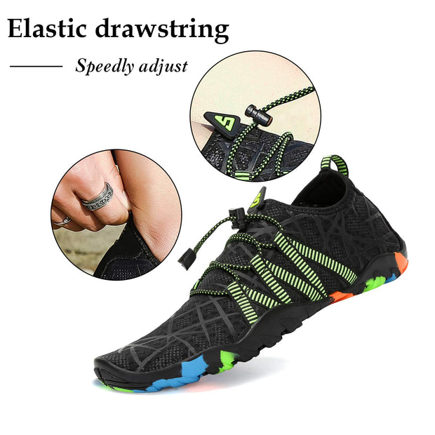 Water Shoes for Mens Swim Shoes Quick-Dry Beach Shoes Womens Athletic Aqua Shoes Non-Slip Water Hiking Sneakers for Swimming Surfing Diving Black-Green 8.5 M US Women (40)