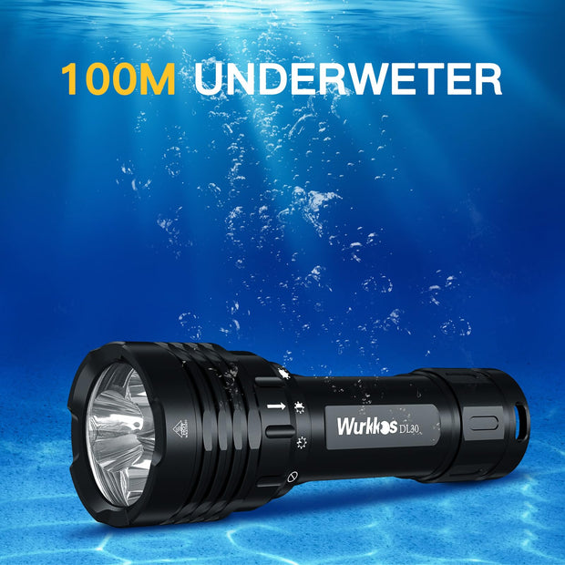 Wurkkos DL30 Dive Light Scuba Diving - Dive Flashlight Super Bright Max 3600 Lumen with 5000K 90CRI 100m Underwater Flashlight for Diving IPX-8 Waterproof Submersible Flashlight with USB Charger