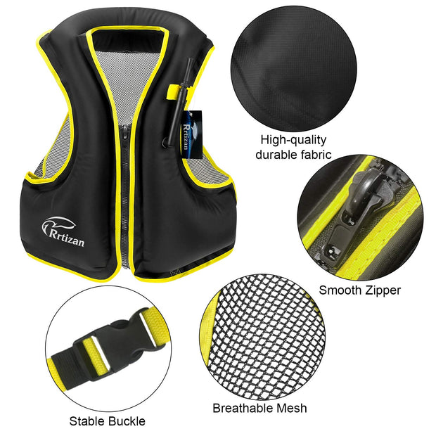 Rrtizan Swim Vest for Adults, Buoyancy Aid Swim Jackets - Portable Inflatable Snorkel Vest for Swimming, Snorkeling, Kayaking, Paddle Boating and Other Low Impact Water Sports Safety(Black, S-M)