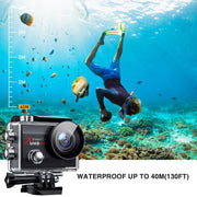 Action Camera 4K,20MP 40M Underwater Waterproof Camera,2.0'' LCD Screen WiFi 170° Wide Angle EIS Sports Cam with External Microphone Remote Control 2x1050mAh Batteries and Helmet Accessories Kit