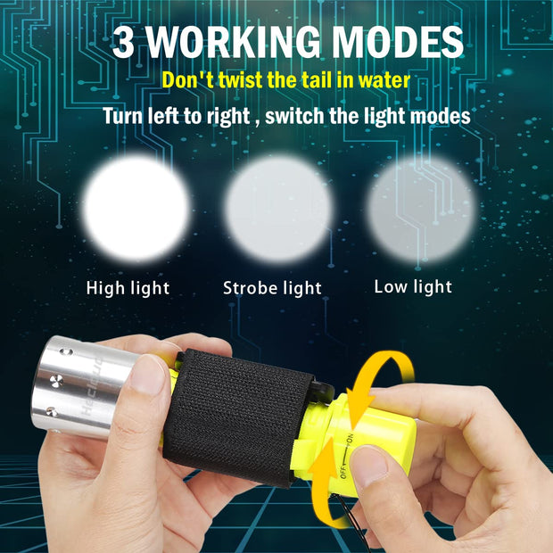 HECLOUD Diving Flashlight with Rechargeable Power Scuba Dive Light IPX8 Waterproof Underwater Flashlight Snorkeling Diving LED High Lumens Torch, 3 Modes with Charger for Underwater Sports(2Pack)