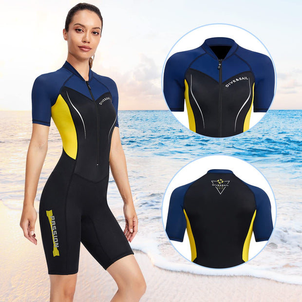 Women’s Wetsuits Shorty Zipper Diving Suit 1.5mm UV Protection Wetsuit Neoprene Dive Skin Swimwear One Piece Keep Warm Swimsuit M