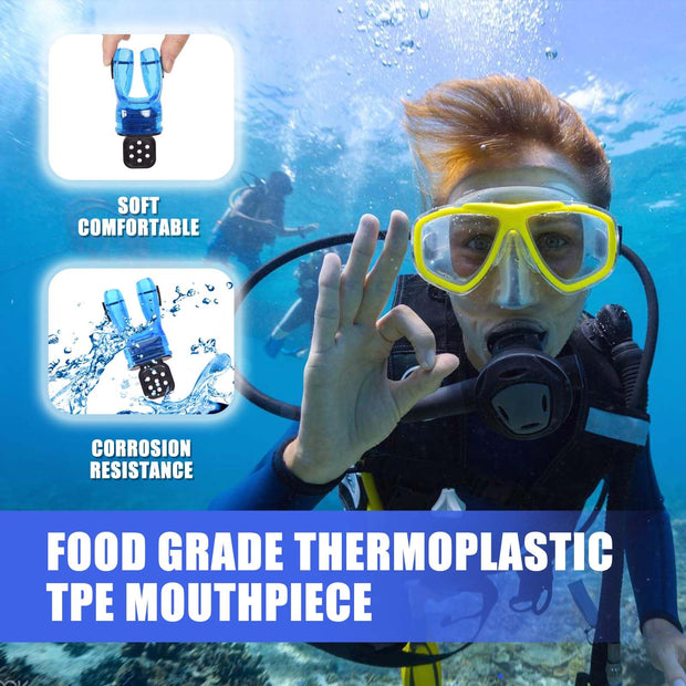 JUSTOOP Bite Moldable Scuba Diving Mouthpiece, TPE Moldable Snorkel Mouthpiece Regulator with Regulator Tie Scuba Diving Mouthpiece Replacement Diving Regulator, Blue