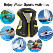 Rrtizan Swim Vest for Adults, Buoyancy Aid Swim Jackets - Portable Inflatable Snorkel Vest for Swimming, Snorkeling, Kayaking, Paddle Boating and Other Low Impact Water Sports Safety(Black, S-M)