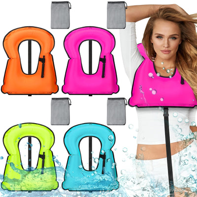 Wettarn 4 Pcs Snorkel Vest Adults Portable Inflatable Swim Vest Buoyancy Aid Swim Jackets with Portable Storage Bag for Adult Youth Kids Snorkeling Swimming Diving Safety, Green, Orange, Blue, Pink