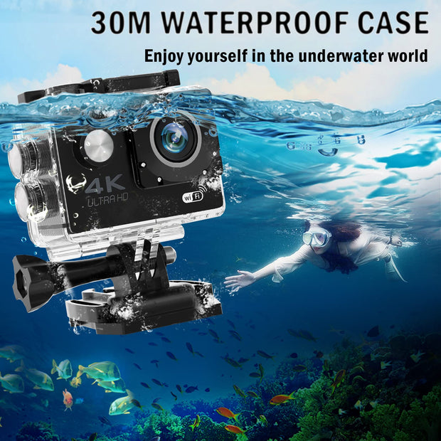 Hivvtui Action Camera 4K30FPS Ultra HD Waterproof Camera,98FT 30M Underwater Cameras and Remote Control 170° Wide Angle Video Recording Sports Cameras with 32G SD Card & 2 Batteries Accessories Kit