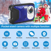 Waterproof Camera Underwater, Vmotal Full HD 1080P Waterproof Digital Camera 2.8" LCD 21MP Rechargeable Point and Shoot Cameras Underwater Camera for Snorkeling (Blue)