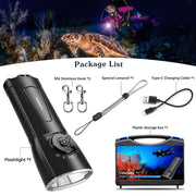 Visgeo Scuba Diving Light, Mini Diving flalight for Real 6500LM Equip with 10000mAh Rechargeable Batteries, 12 Light Modes 3 Light Sources 150m Underwater for Scuba Diving, Night Diving