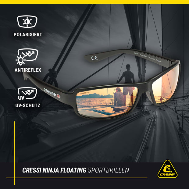 Cressi Ninja Floating Polarized Square Sunglasses, Black/Black (Dark Lens), None