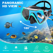 Snorkeling Gear for Adults, ZIPOUTE PRO Snorkel Mask Adult Snorkel Set, Anti-Fog Scuba Diving Mask Panoramic View Scuba Gear, Tempered Glass Snorkel Goggles Swim Masks for Adults (Black Green)