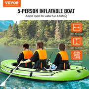 VEVOR Inflatable Boat, 5-Person Inflatable Fishing Boat, Strong PVC Portable Boat Raft Kayak, 45.6" Aluminum Oars, Fishing Rod Holders, and 2 Seats, 1100 lb Capacity for Adults, Kids