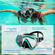 Snorkeling Gear for Adults, ZIPOUTE PRO Snorkel Mask Adult Snorkel Set, Anti-Fog Scuba Diving Mask Panoramic View Scuba Gear, Tempered Glass Snorkel Goggles Swim Masks for Adults (Black Green)