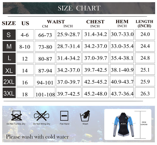 CtriLady Wetsuit Top, 1.5mm High-Necked Women’s Wetsuit Long Sleeve Jacket Neoprene Wetsuits with Front Zipper for Swimming, Diving, Surfing, Boating, Sauna, Fitness and Sweating(Blue, XL)