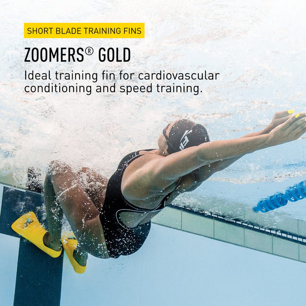 FINIS Zoomers Gold - Swimming Fins for Men and Women - Swim Flippers to Improve Cardiovascular Conditioning and Flexibility - Swim Fins for Swimming Accessories - F (Male 9–10/Female 10–11)